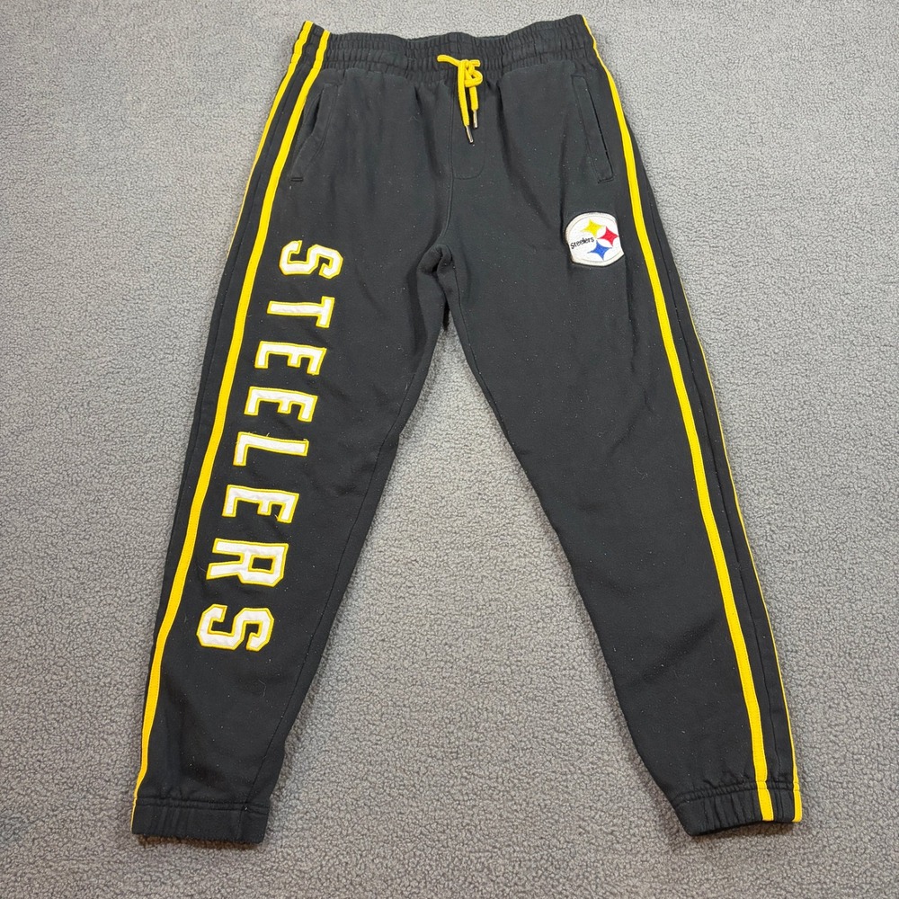NFL Team Apparel Sweatpants Mens M Black Steelers Joggers Side Stripe Fleece